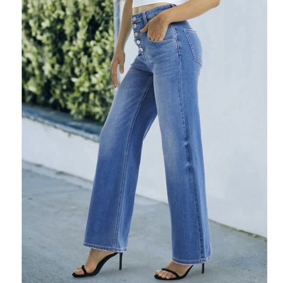 ONESO Button Fly Flare Stretch Boho Jeans Women's Size 14 - Picture 2 of 15